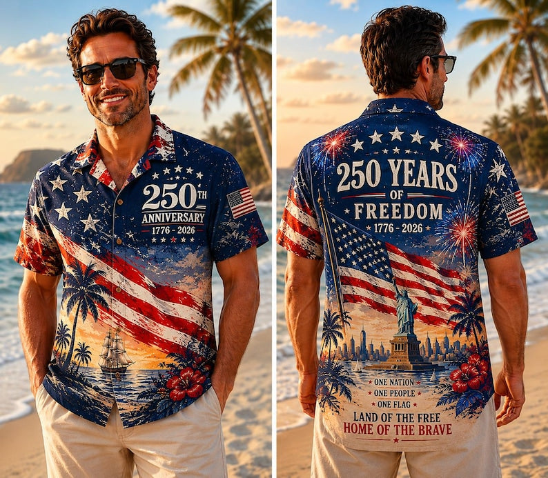Hawaiian Shirt / Adults / S America 250th Anniversary Hawaiian Shirt, 1776-2026 Patriotic Summer Beach Aloha Top