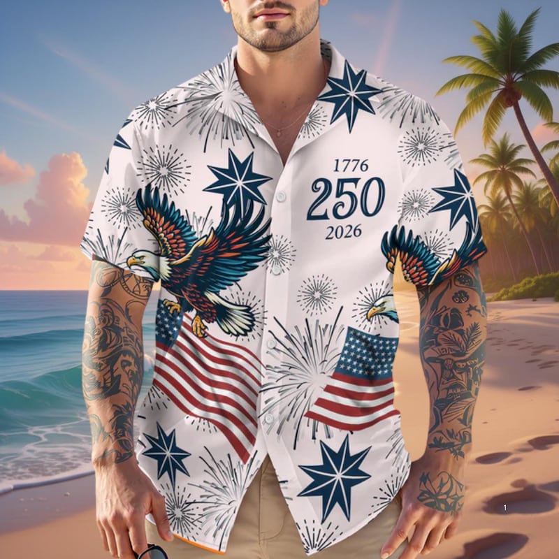 America 250th Anniversary Fireworks Flag Hawaiian Shirt