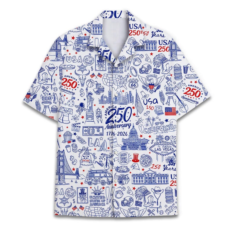 America 250th Anniversary Button Down Hawaiian Shirt