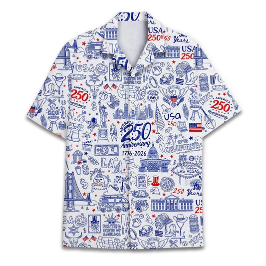 America 250th Anniversary Button Down Hawaiian Shirt