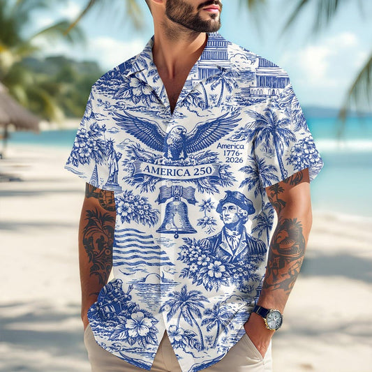 America 250th Anniversary Vintage Patriot Hawaiian Shirt 1776-2026