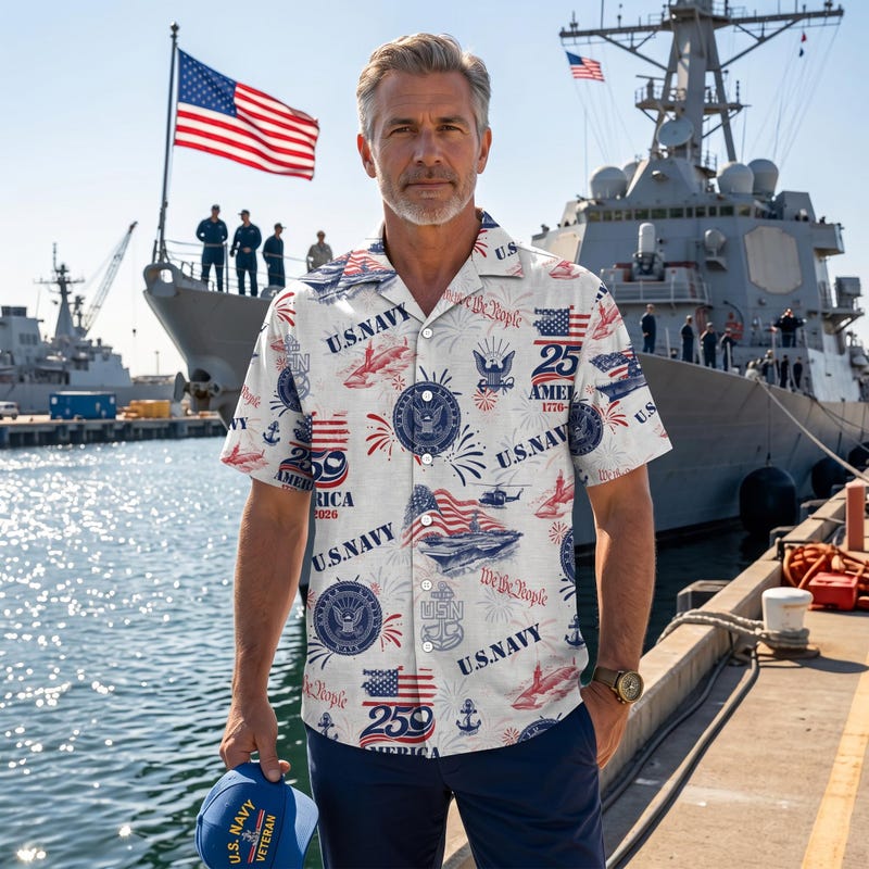 America 250th Anniversary US Navy Patriotic Hawaiian Shirt