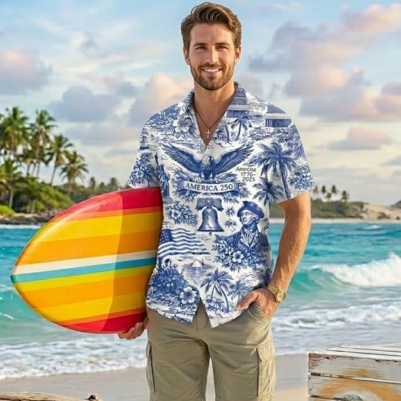 America 250th Anniversary Vintage July 4th Hawaiian Shirt