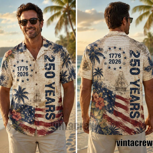 America 250th Anniversary Hibiscus Palm Hawaiian Shirt 1776-2026
