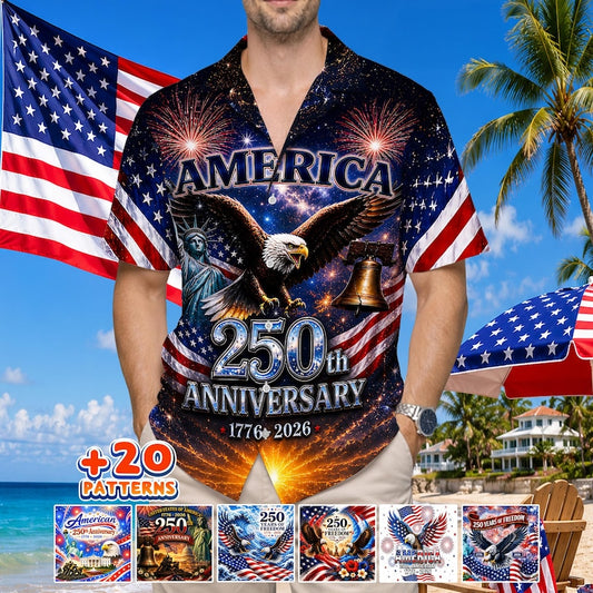 America 250th Anniversary Eagle Print Hawaiian Shirt
