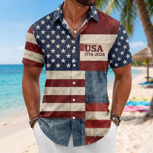 America 250th Anniversary American Flag Vacation Hawaiian Shirt