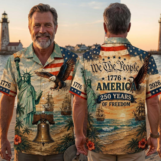 America 250th Anniversary Hibiscus Flag Hawaiian Shirt