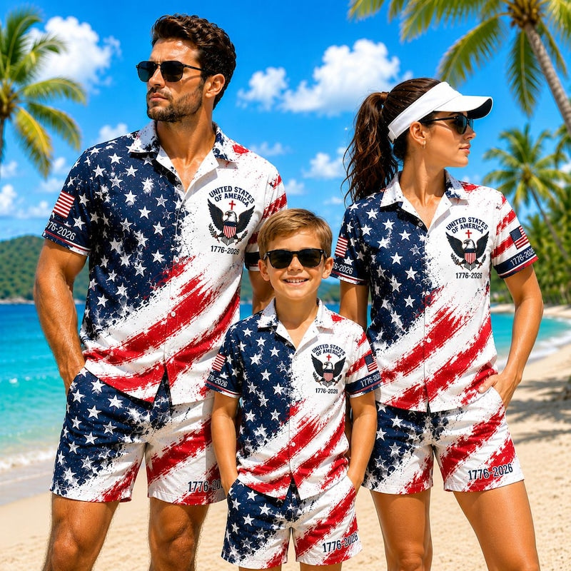 America 250th Anniversary Matching Family Hawaiian Shirt Set