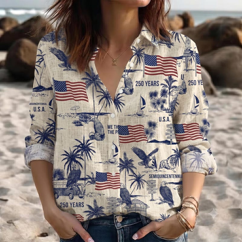 America 250th Anniversary Womens Vintage Hawaiian Shirt