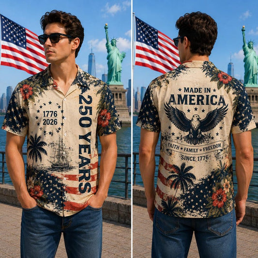 America 250th Anniversary Vintage Palm Hawaiian Shirt 1776-2026