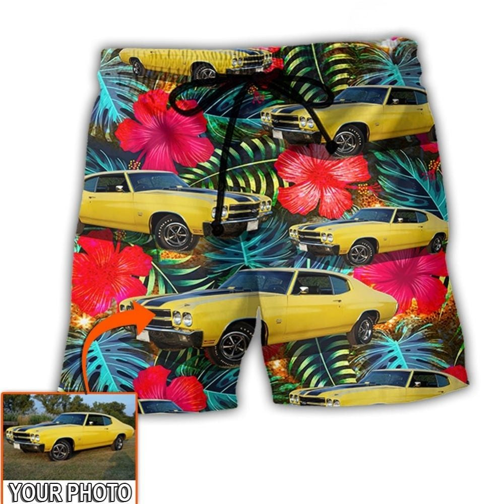 Car Chevelle Cool Tropical Custom Photo – Beach Short