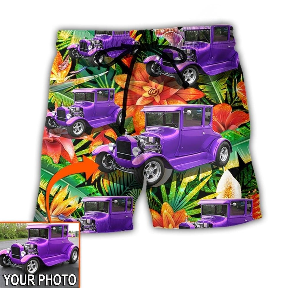 Car Model T Tropical Floral Custom Photo – Beach Short