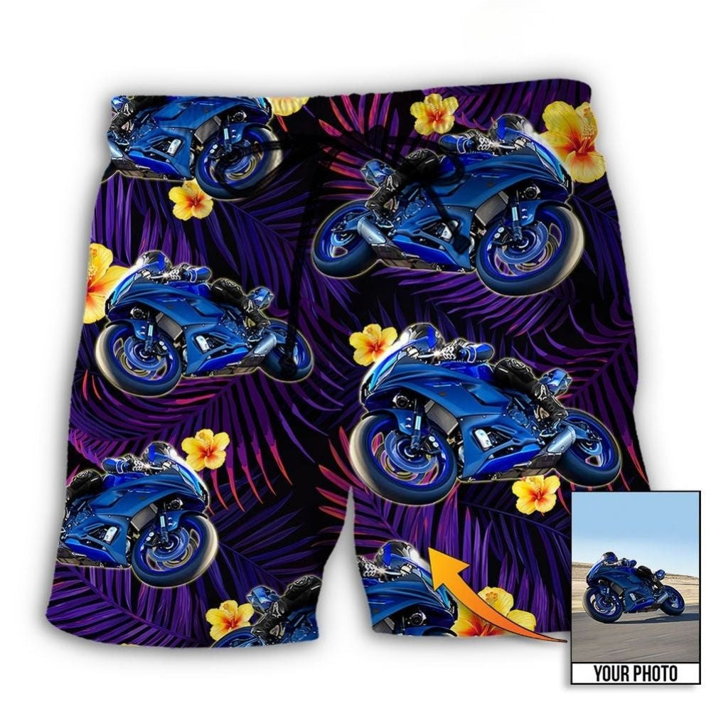 Trooper Motorcycle Tropical Floral Custom Photo – Beach Short