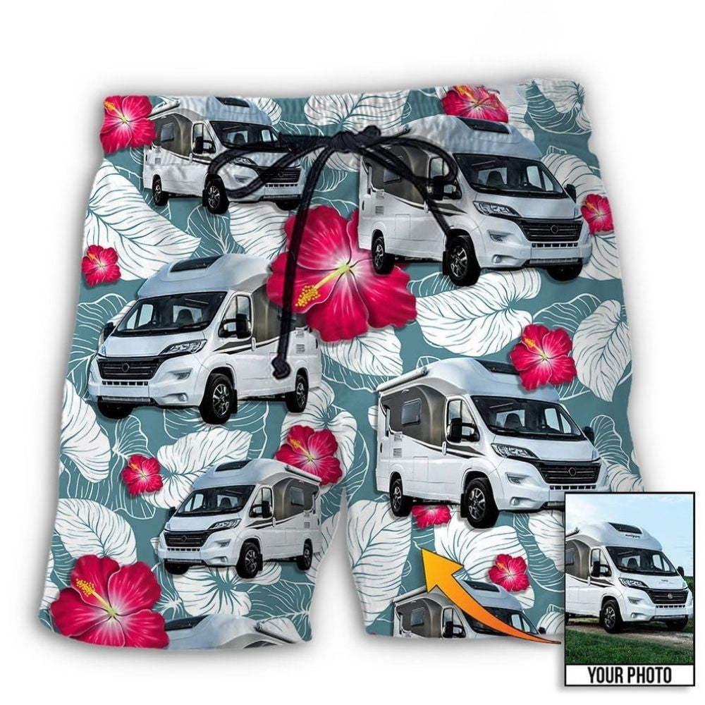 RV Camper Tropical Floral Custom Photo – Beach Short