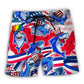 Shark Funny US Flag Independence Day - Beach Short