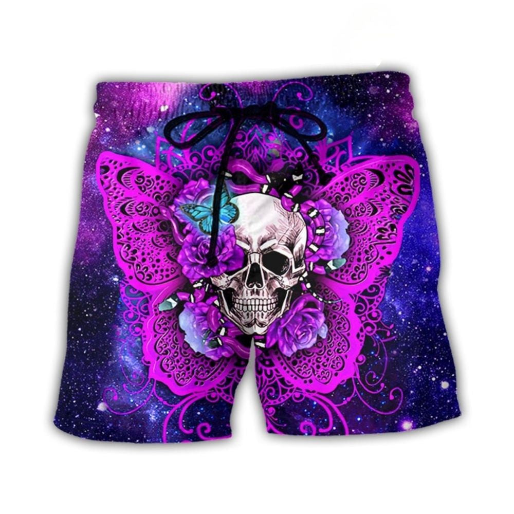 Skull Butterfly Snake Lighting Flower - Beach Short