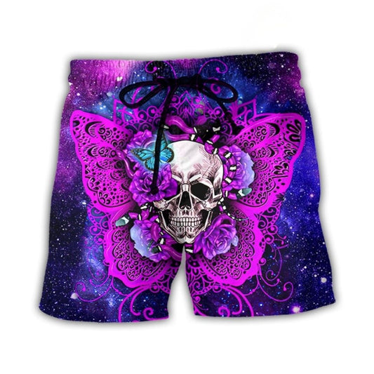 Skull Butterfly Snake Lighting Flower - Beach Short