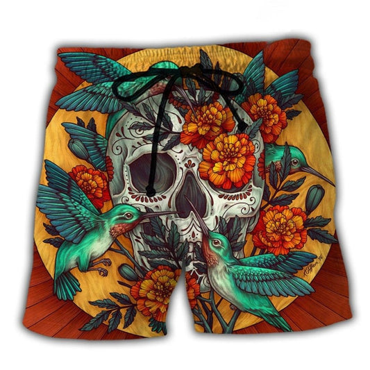 Skull Floral Hummingbird – Beach Short