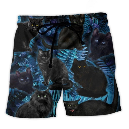 Black Cat Midnight Jungle Art – Beach Short