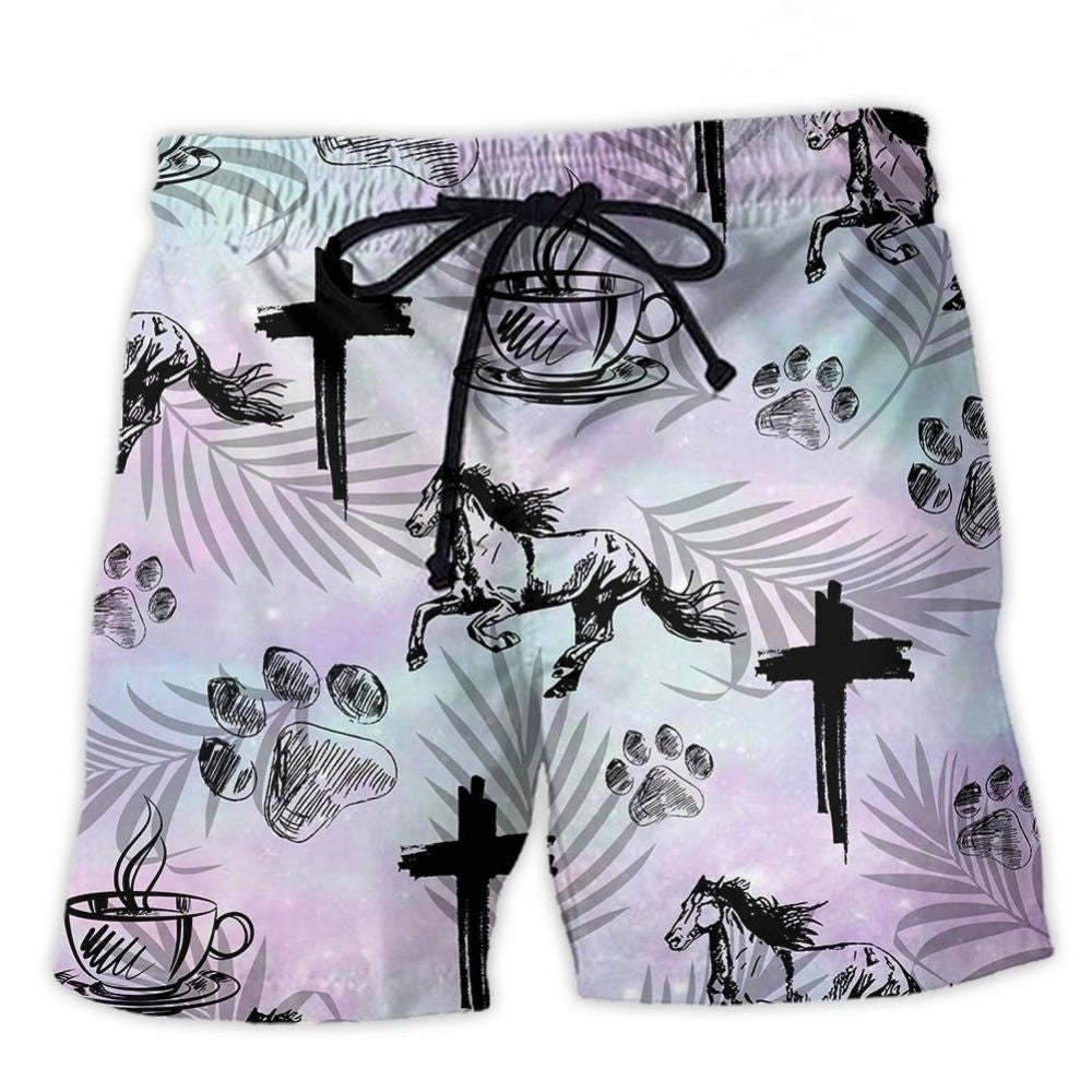 Coffee Jesus Dog Horse Tropical – Beach Short