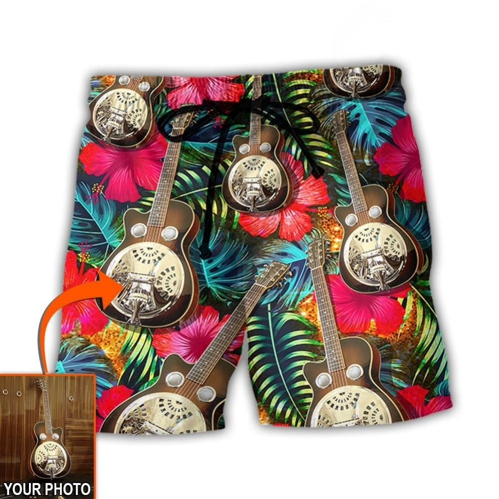 Guitar Various Style Tropical Floral Custom Photo - Beach Short