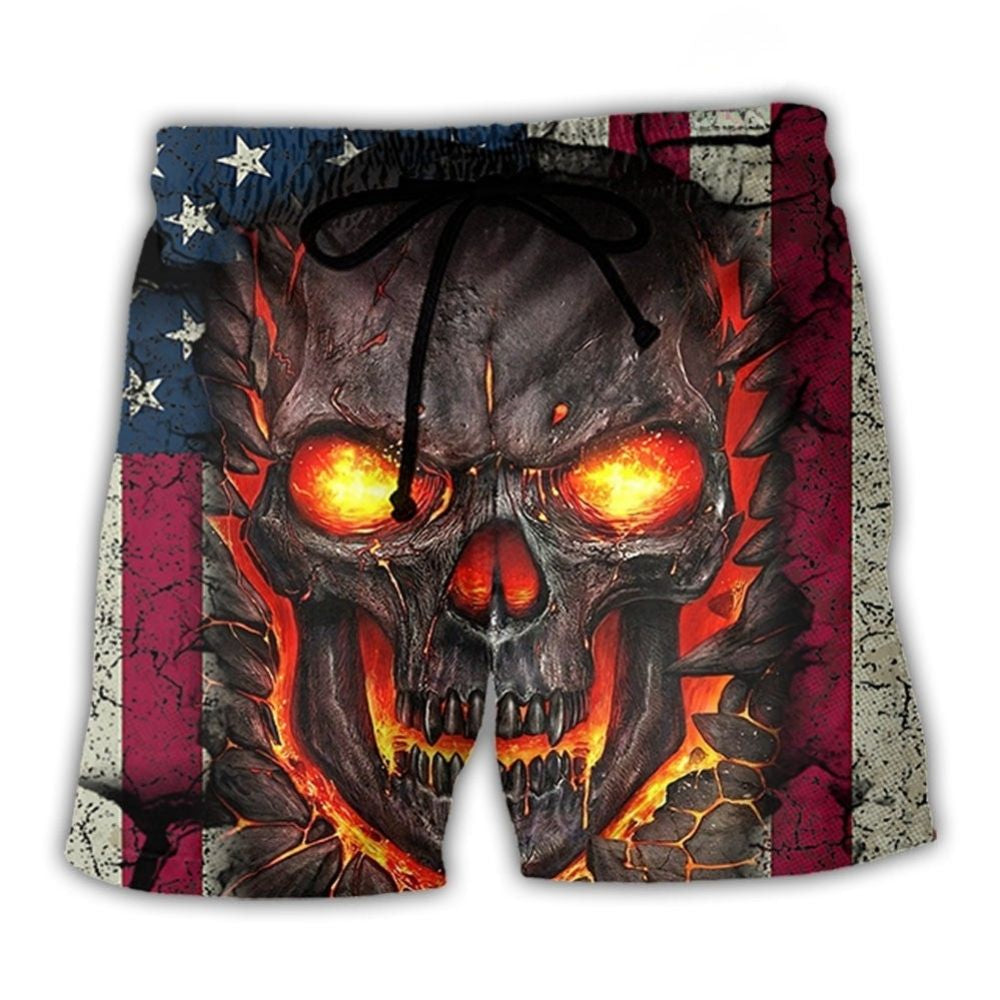 Skull Burning Angry USA Flag Vintage – Beach Short