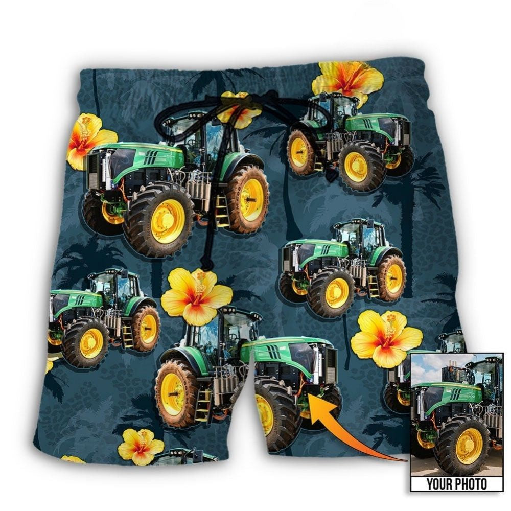 Tractor Lover Tropical Custom Photo - Beach Short