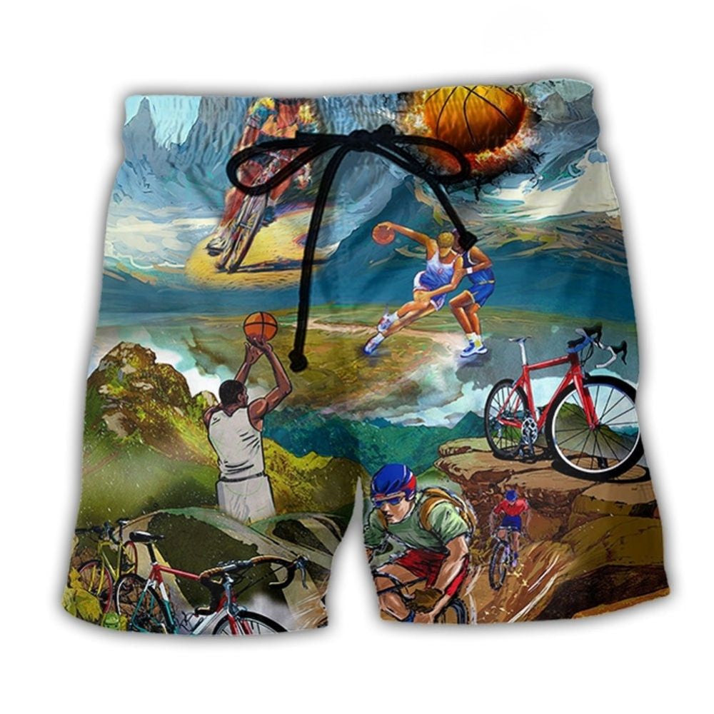 Cycling And Basketball Mountain Painting Lover - Beach Short