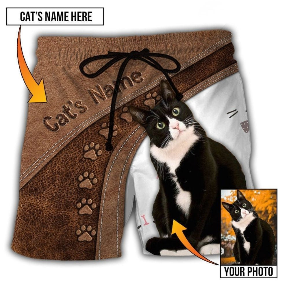 Black Cat Best Friend Custom Photo – Beach Short