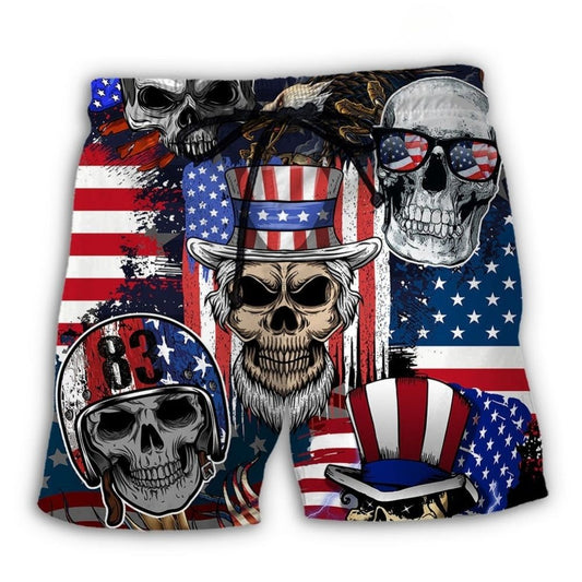 Skull USA Flag Independence Day - Beach Short