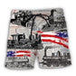 Retro Train USA Flag Independence Day - Beach Short