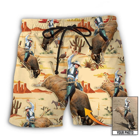 Cowboy Bull Riding Desert Custom Photo – Beach Short