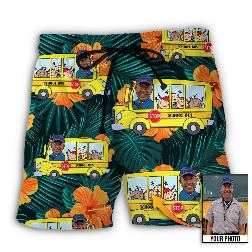 School Bus Driver Tropical Style Custom Photo – Beach Short