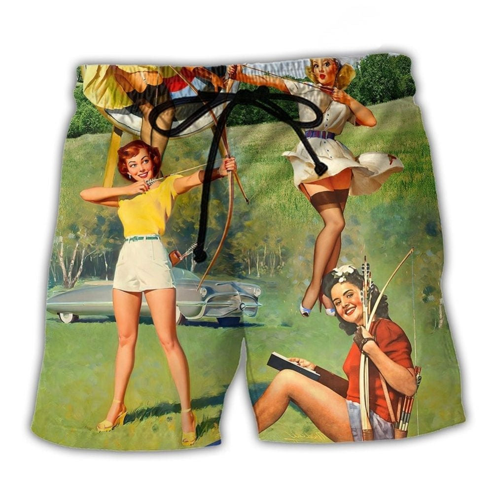 Archery Tournaments Pinup Girls Cool - Beach Short