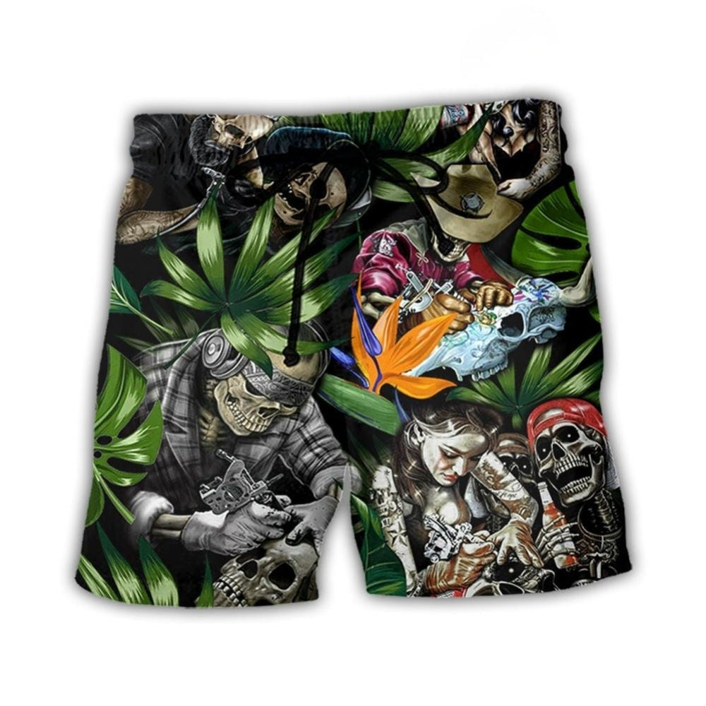 Tattoo Skull With Girl – Beach Short