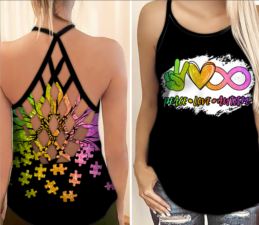 Autism Awareness Peace Love Autism – Hollow Tank Top