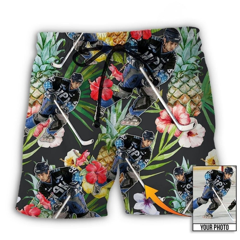 Hockey Tropical Flower Fruit Custom Photo – Beach Short