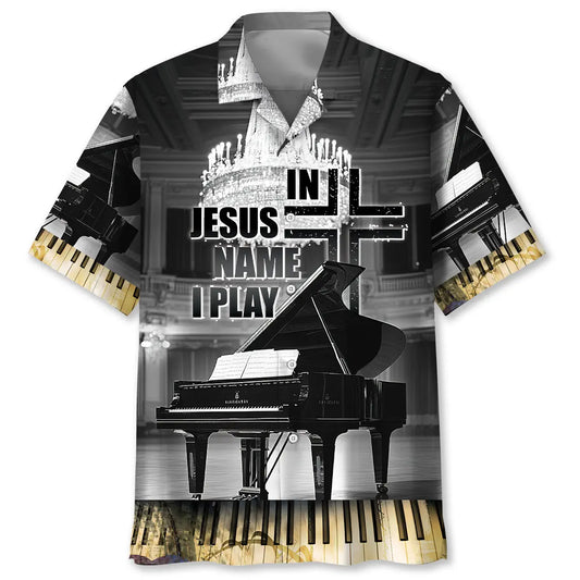 Hawaiian Shirt / Adults / S In Jesus Name I Play Grand Piano Hawaiian Shirt