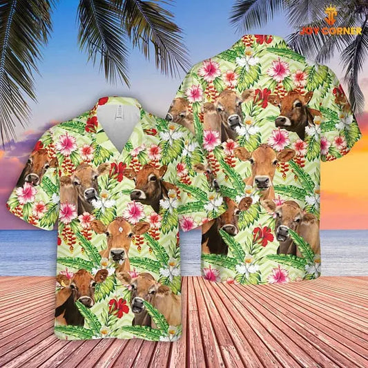 Hawaiian Shirt / Adults / S Jersey Cow Displaying Hibiscus Floral Unique Hawaiian Shirt 3D