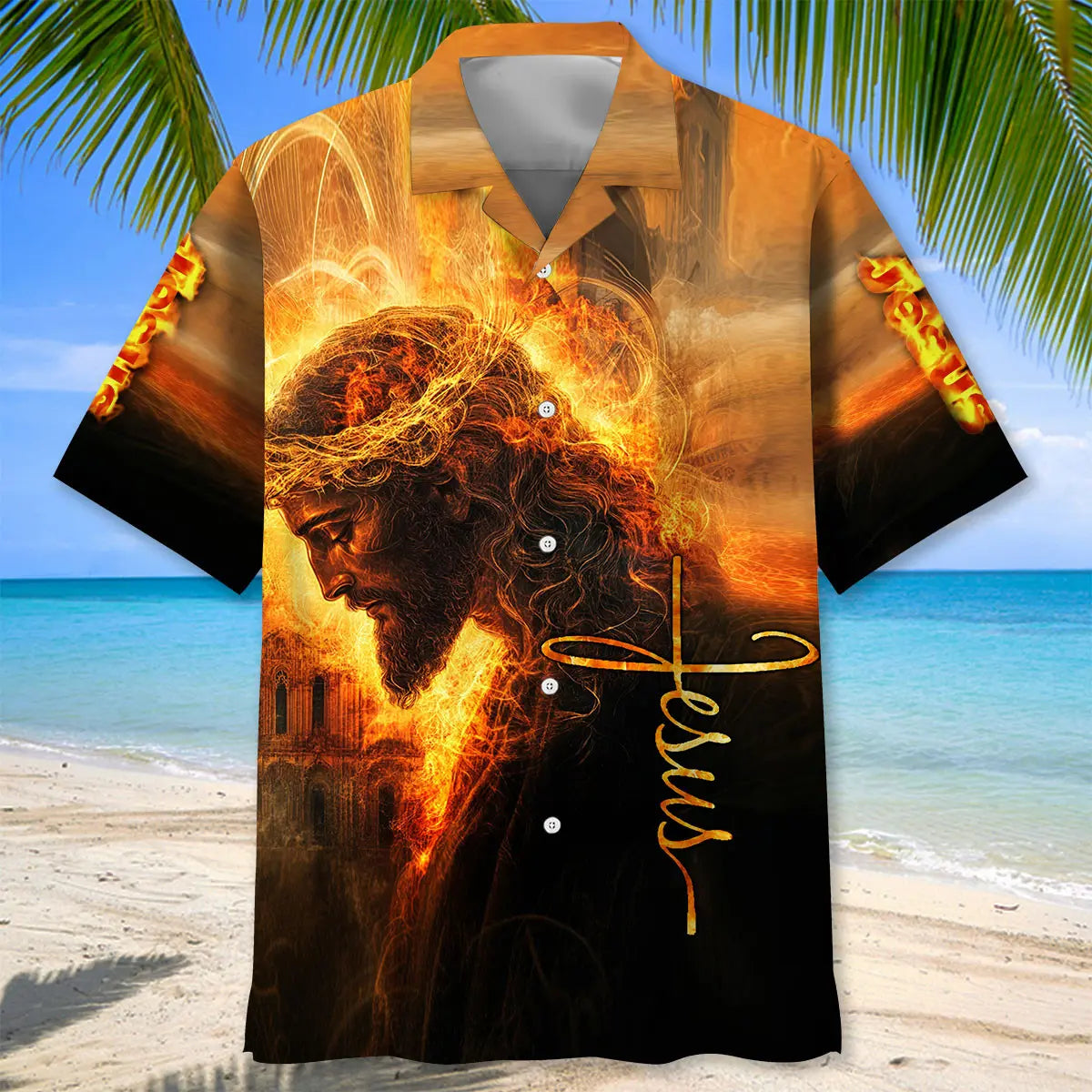 Jesus In The Fire Art Hawaiian Shirt