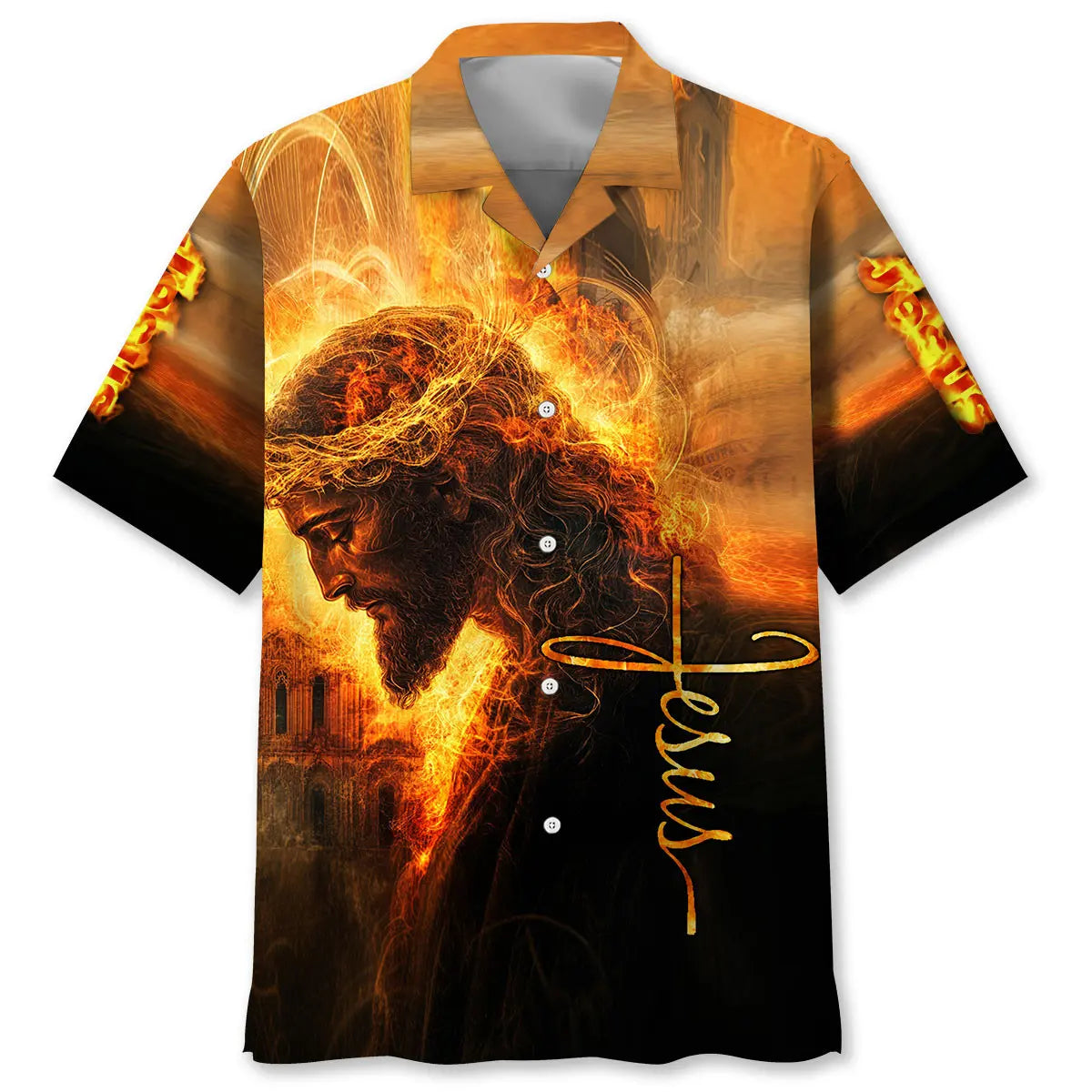 Hawaiian Shirt / Adults / S Jesus In The Fire Art Hawaiian Shirt