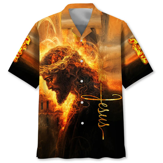 Hawaiian Shirt / Adults / S Jesus In The Fire Art Hawaiian Shirt
