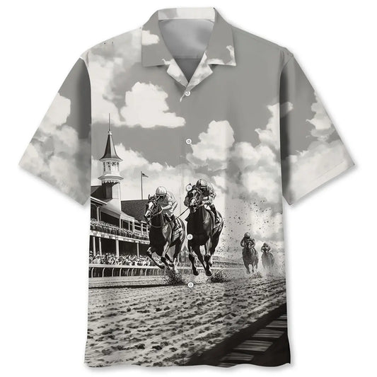 Hawaiian Shirt / Adults / S Kentuckey Derby Black And White Art Hawaiian Shirt