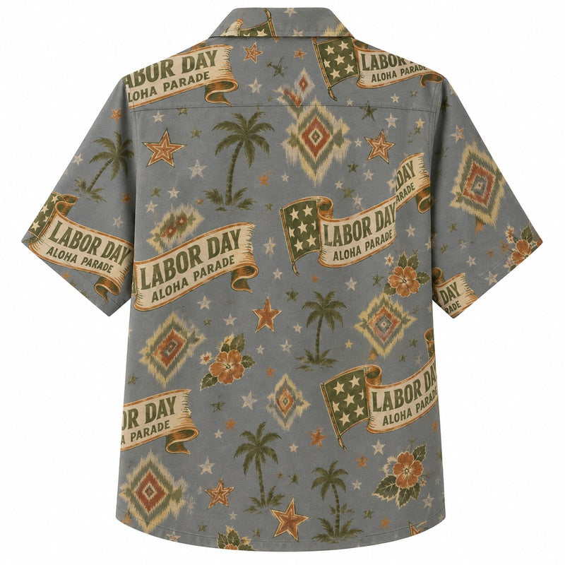 Labor Day Hawaiian Shirt- Aloha Parade Banner Print for Weekend Wear