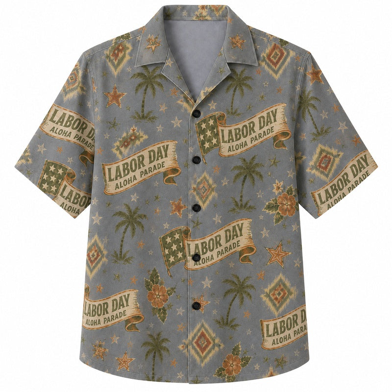 Labor Day Hawaiian Shirt- Aloha Parade Banner Print for Weekend Wear