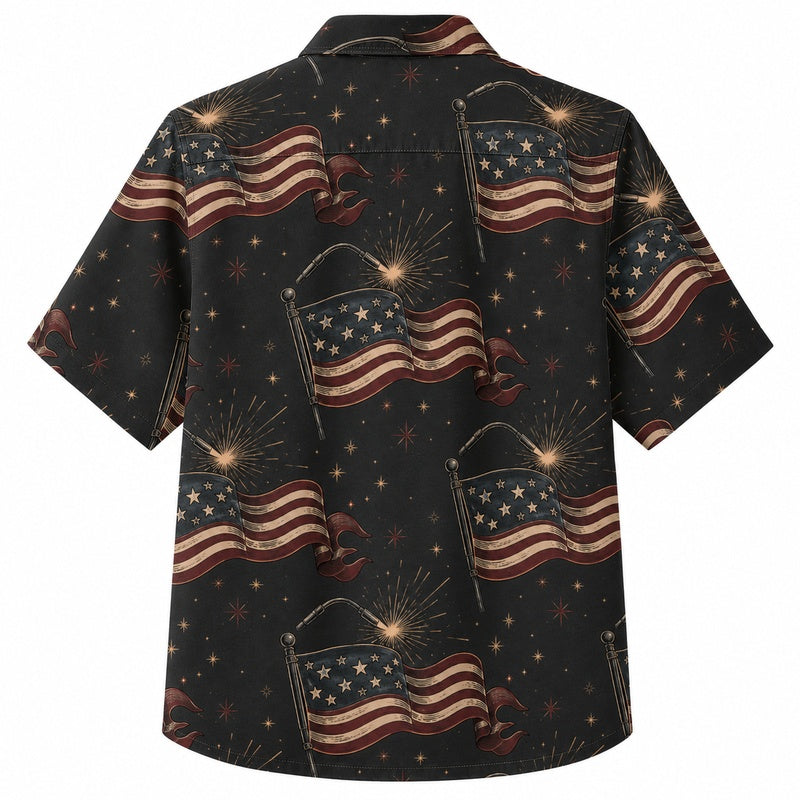 Labor Day Hawaiian Shirt- American Flag and Fireworks Print for Summer