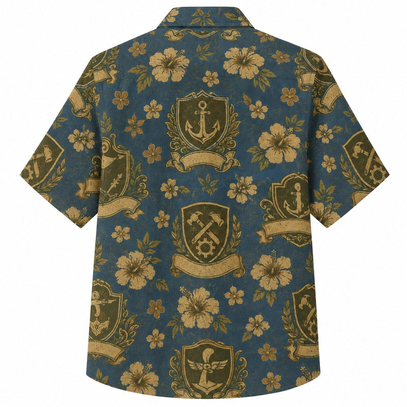Labor Day Hawaiian Shirt- Anchor Shield Crest Print for the Cookout