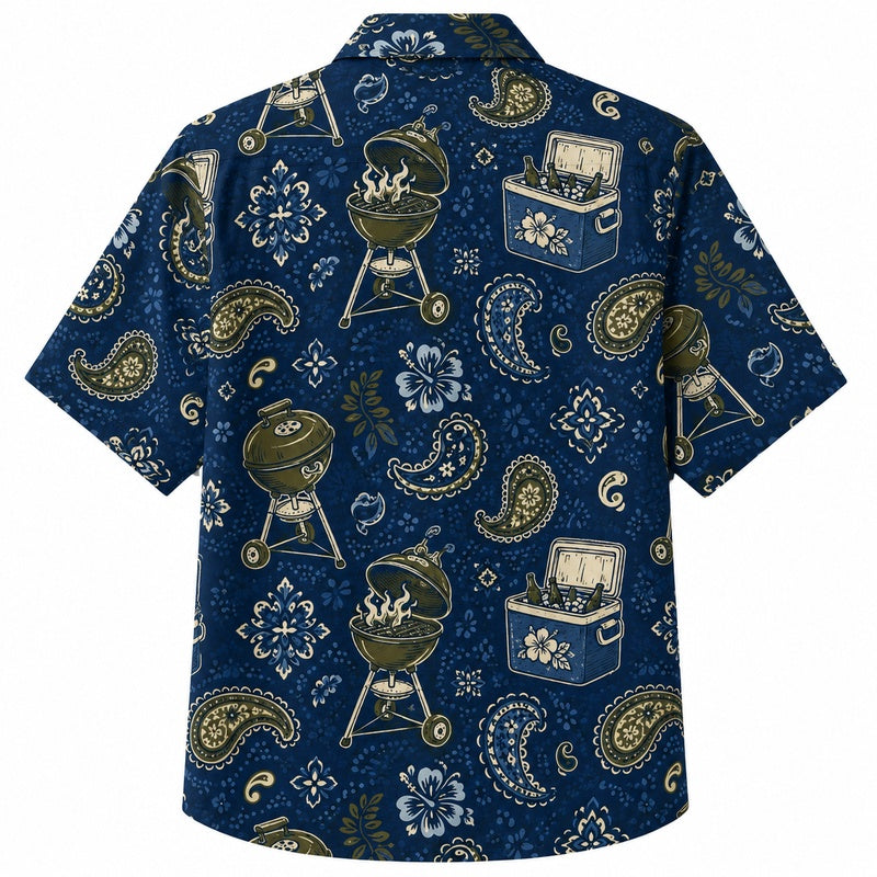 Labor Day Hawaiian Shirt- Bandana Grill Paisley Print for Summer