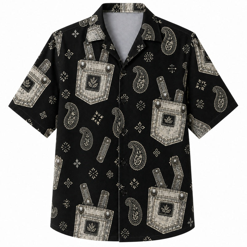 Labor Day Hawaiian Shirt - Bandana Pocket & Paisley Print for Men