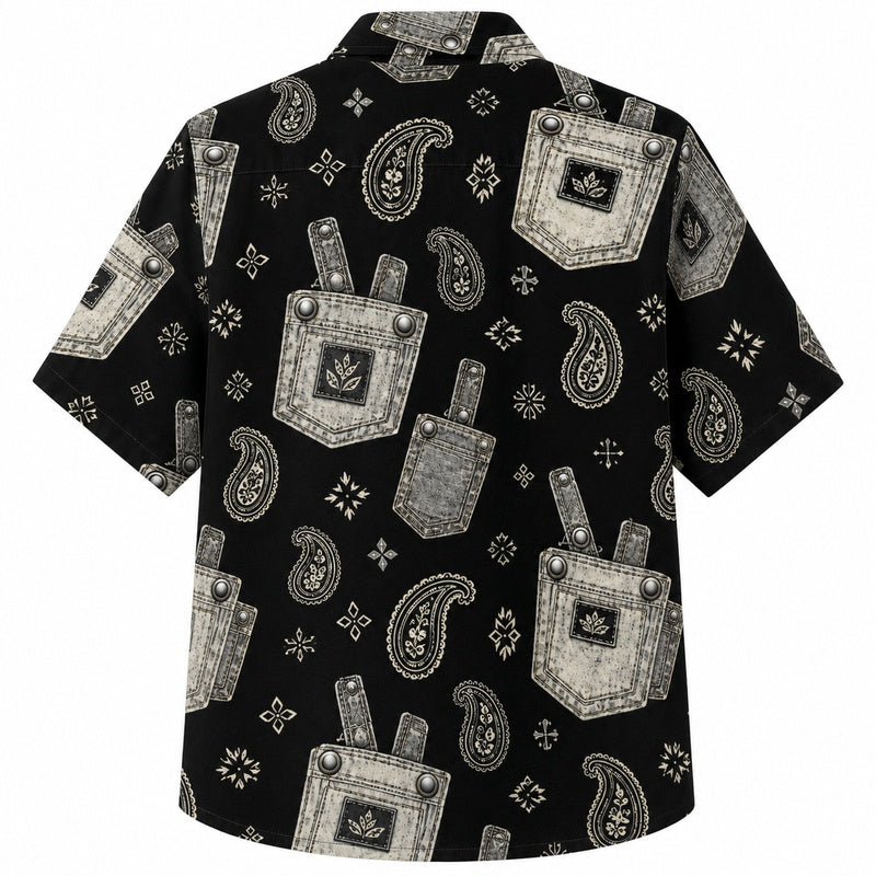 Labor Day Hawaiian Shirt - Bandana Pocket & Paisley Print for Men
